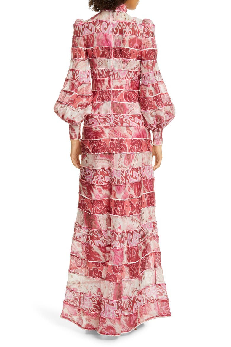 Wavelength Long Sleeve Linen & Silk Maxi Dress, Alternate, color, SPLICED PINK IKAT