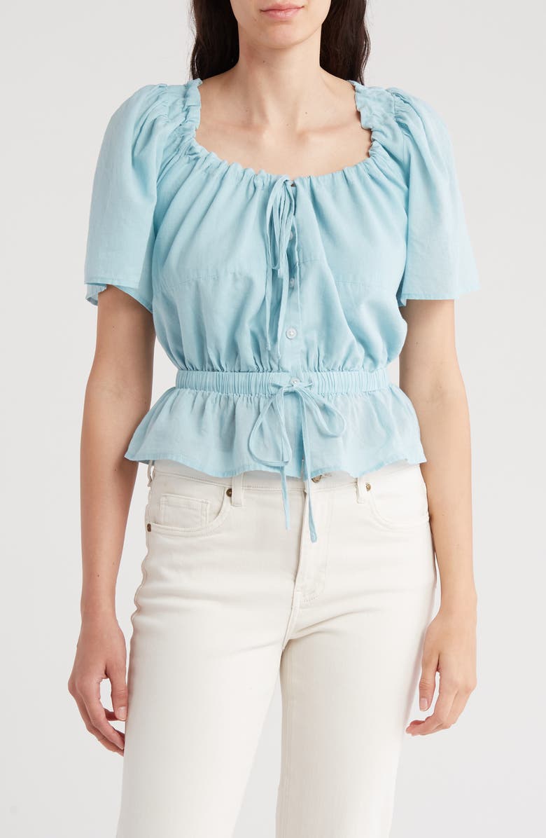 7 For All Mankind Tie V-Neck Poplin Crop Top, Main, color,