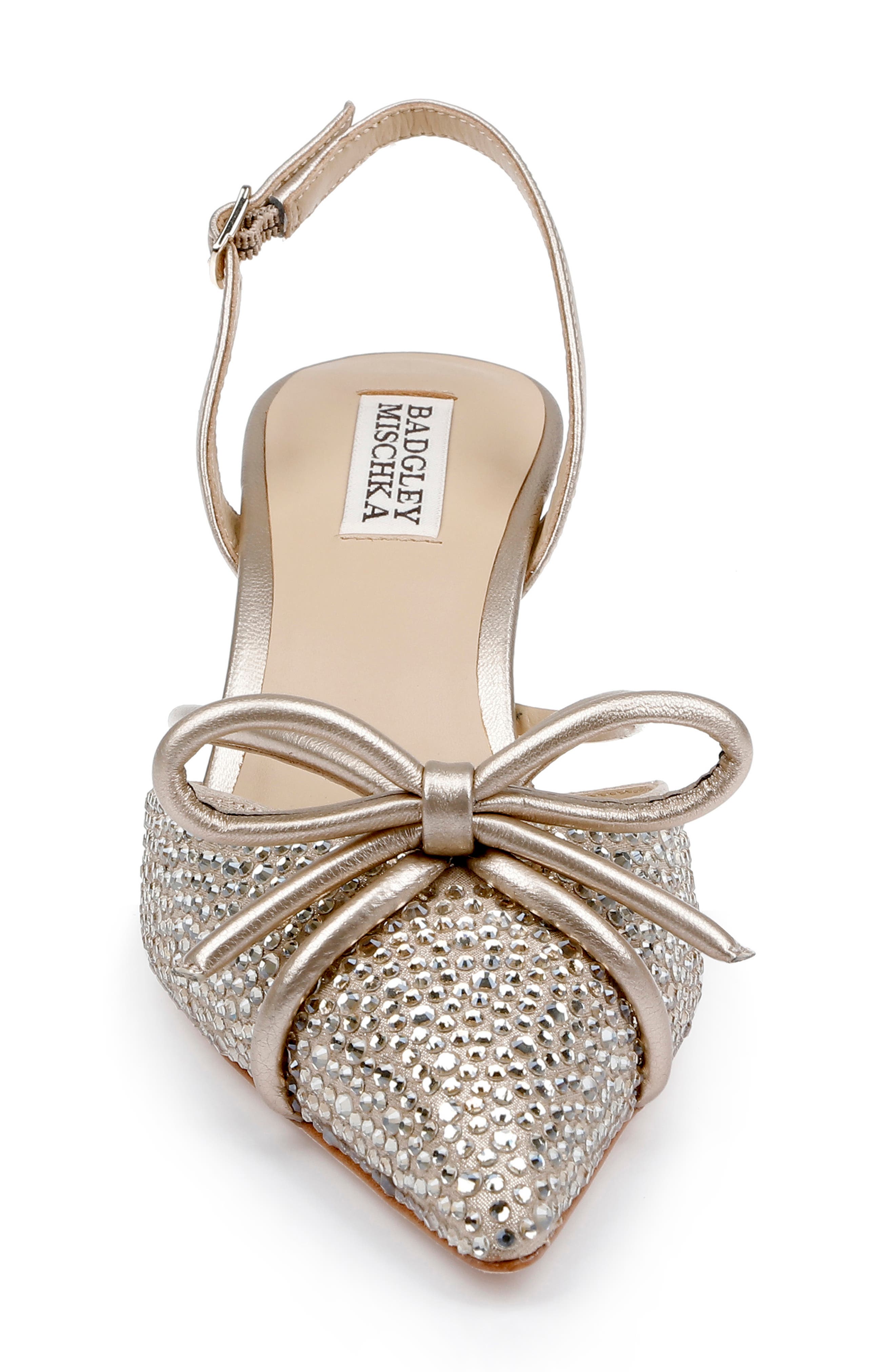 Badgley Mischka Collection Angelina Slingback Pointed Toe Kitten Heel Pump, Alternate, color, Champagne Leather