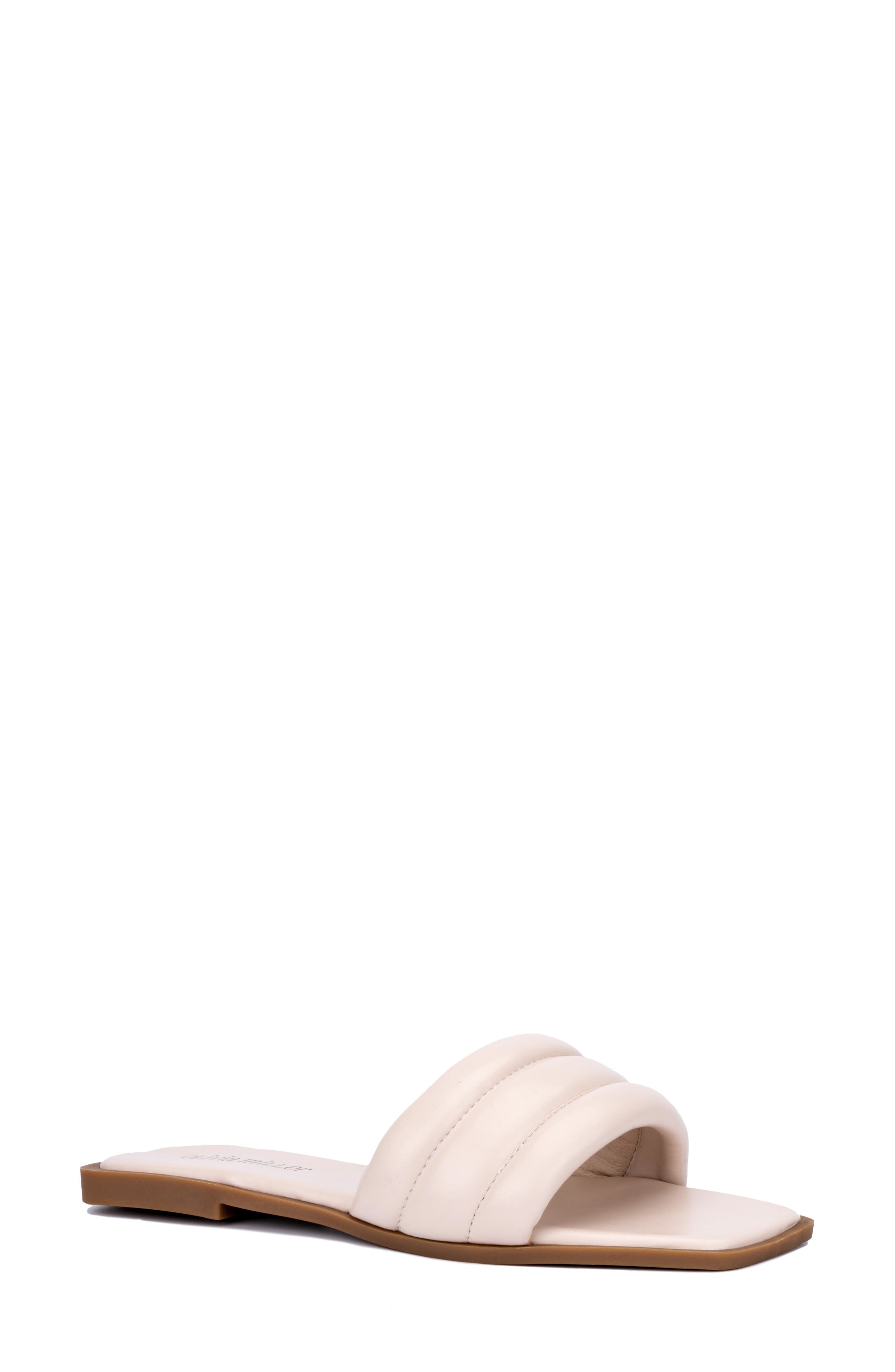 OLIVIA MILLER Indigo Quilted Slide Sandal, Main, color, 