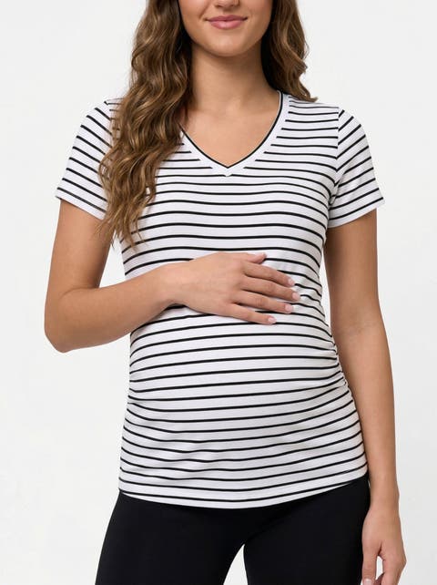 V-Neck Side-Ruched Maternity Short Sleeve Tee