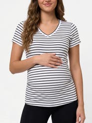 MOTHERHOOD MATERNITY V-Neck Side-Ruched Maternity Short Sleeve Tee