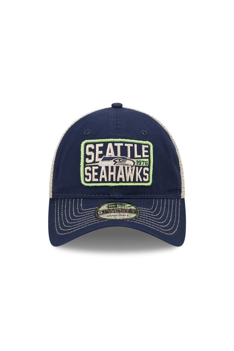 Men's New Era College Navy/Natural Seattle Seahawks  Devoted Trucker 9TWENTY Snapback Hat, Alternate, color, Navy