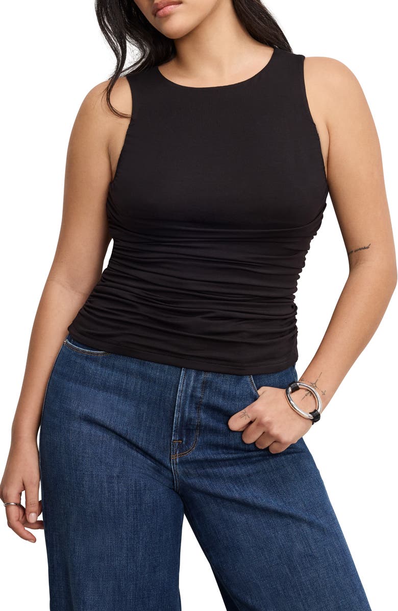 Good American Ruched Jersey Tank, Alternate, color, Black001