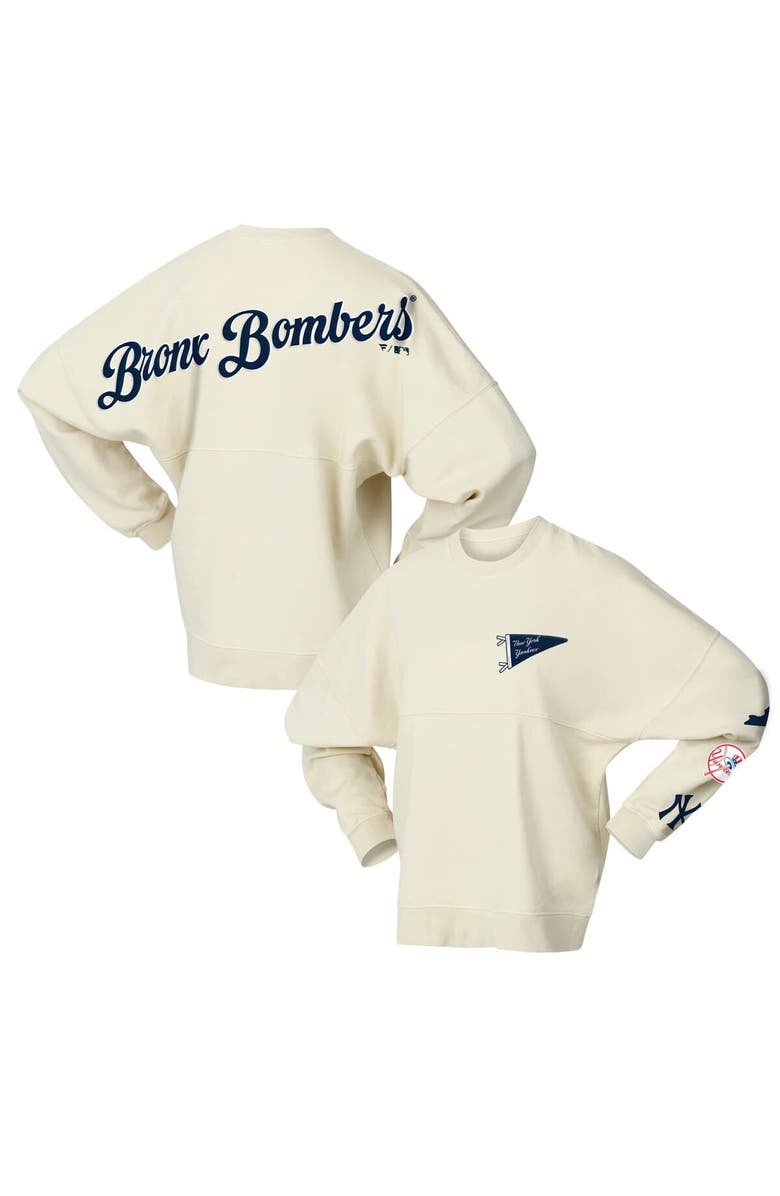 FANATICS Women's Fanatics Tan New York Yankees Pennant Flag Branded Fleece Pullover Sweatshirt, Main, color, Tan