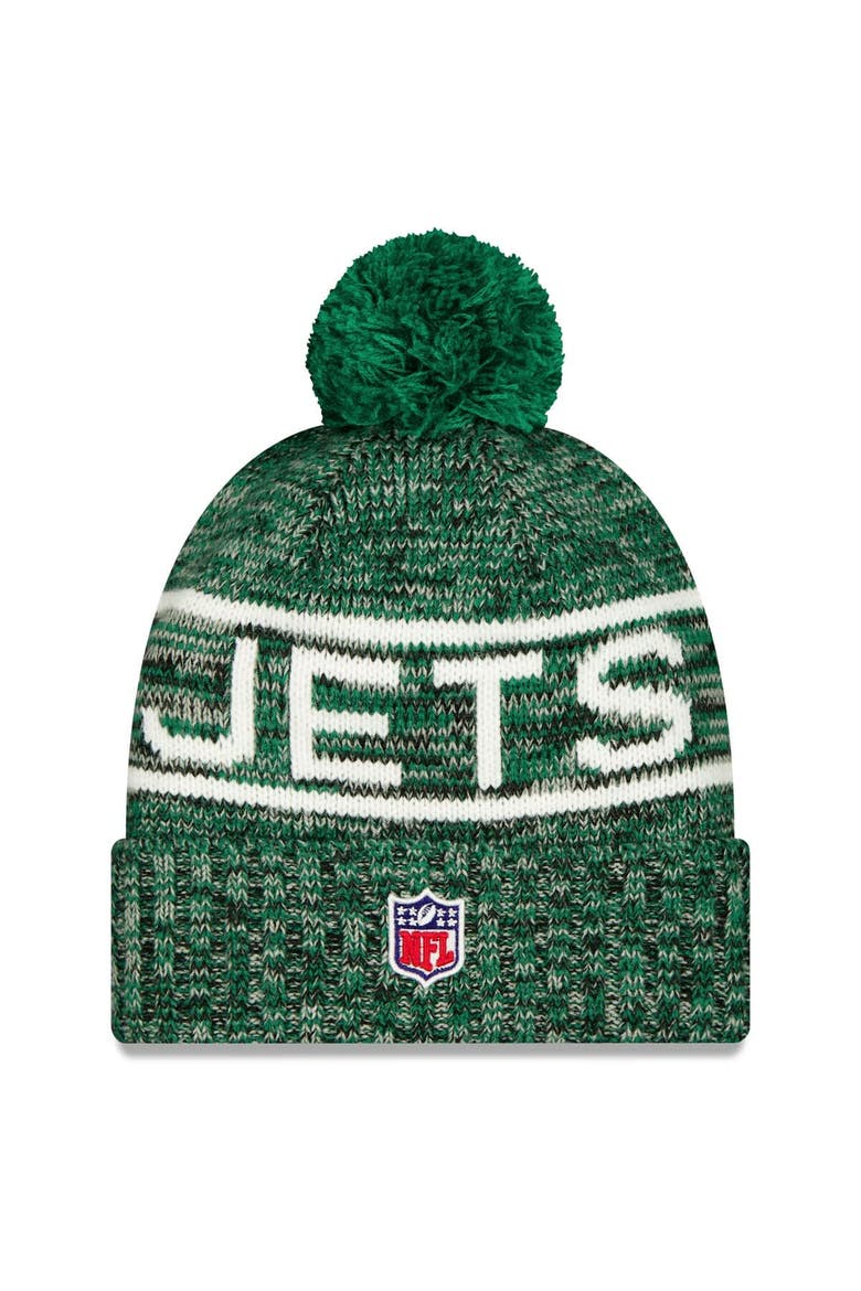 Men's New Era Green New York Jets 2025 Sideline Cold Weather Cuffed Knit Hat with Pom, Alternate, color, Green
