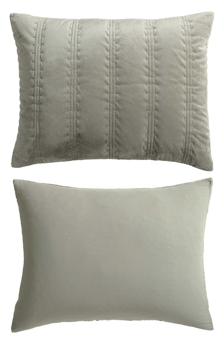 Vera Wang Velvet Linear Stitch Quilt Set, Alternate, color, Silver Leaf