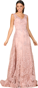 LARA New York Overskirt Lace Fitted V - Neck Gown