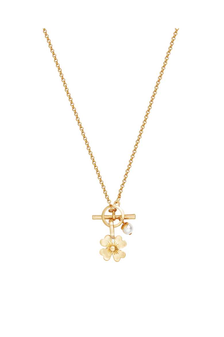 Lucky Clover & Pearl Toggle Necklace, Alternate, color, Gold