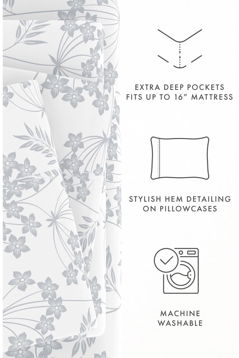 Premium Ultra Burst of Vines Pattern 4-Piece Bed Sheets Set, Alternate, color, CHANTILLY LACE