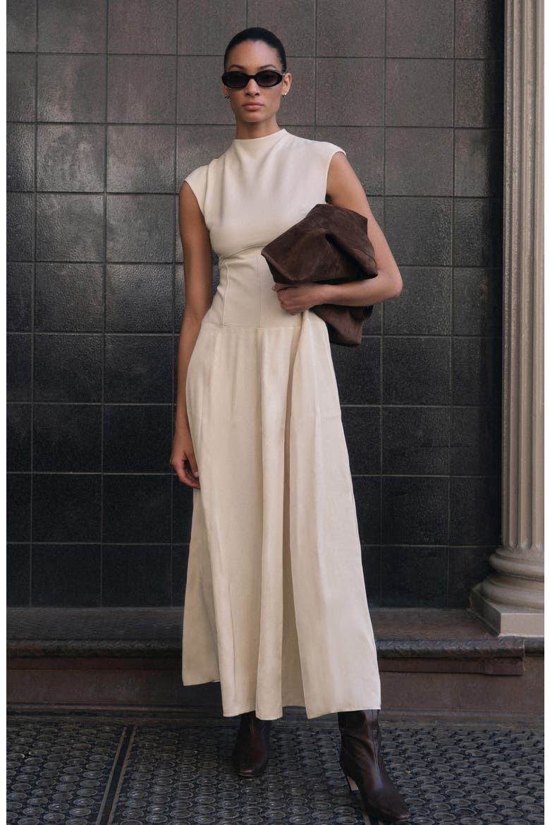Haru Mock Neck Maxi Dress, Alternate, color, VANILLA
