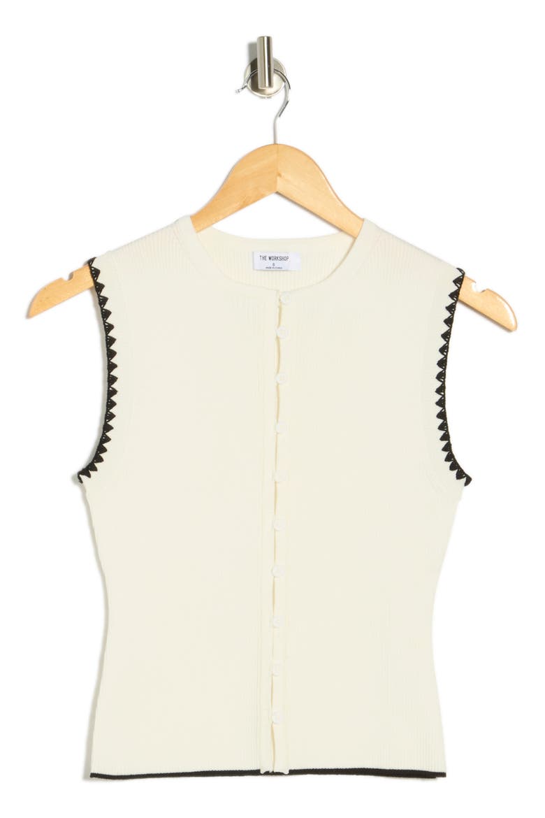 Contrast Stitch Knit Button Front Top, Alternate, color, IVORY