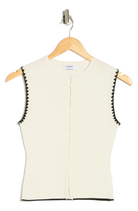 Contrast Stitch Knit Button Front Top