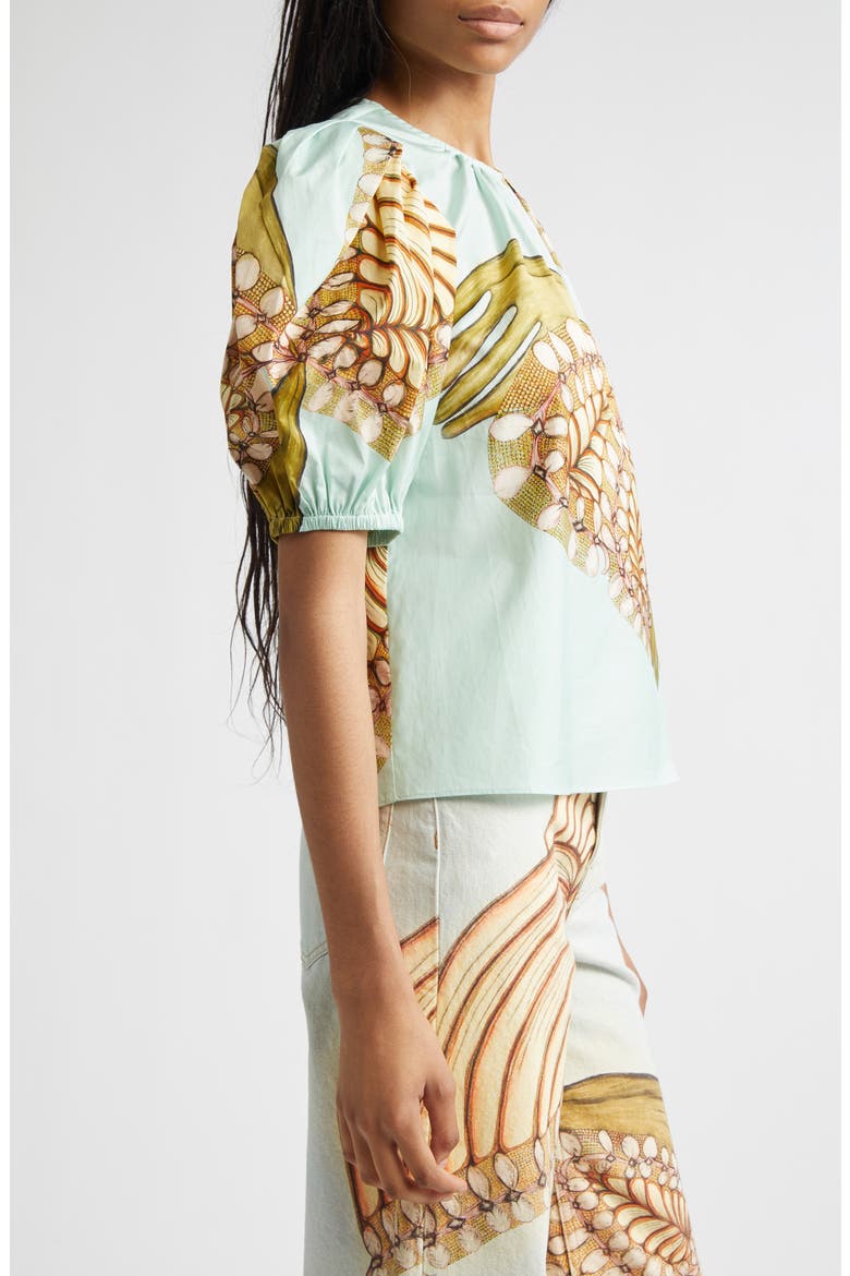 Ravena Puff Sleeve Cotton Top, Alternate, color, WATER BLOSSOMS