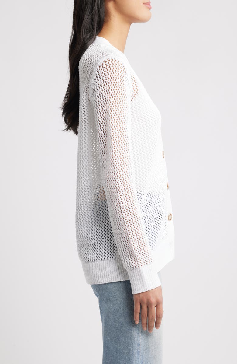 Caslon<sup>®</sup> Open Stitch V-Neck Cotton Cardigan, Alternate, color, White