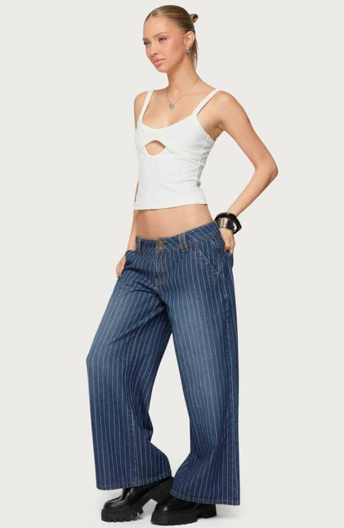 Edikted Cory Stripe Low Rise Wide Leg Jeans In Blue