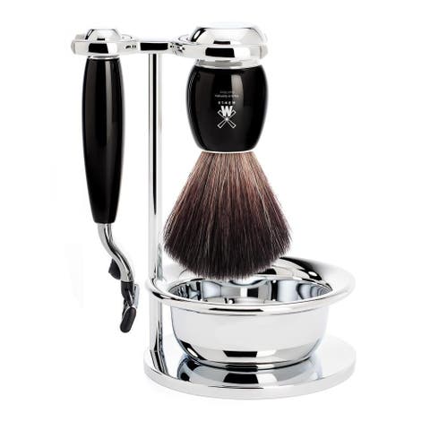 Vivo Black Resin 4-Piece Black Fiber & Mach-3 Shaving Set