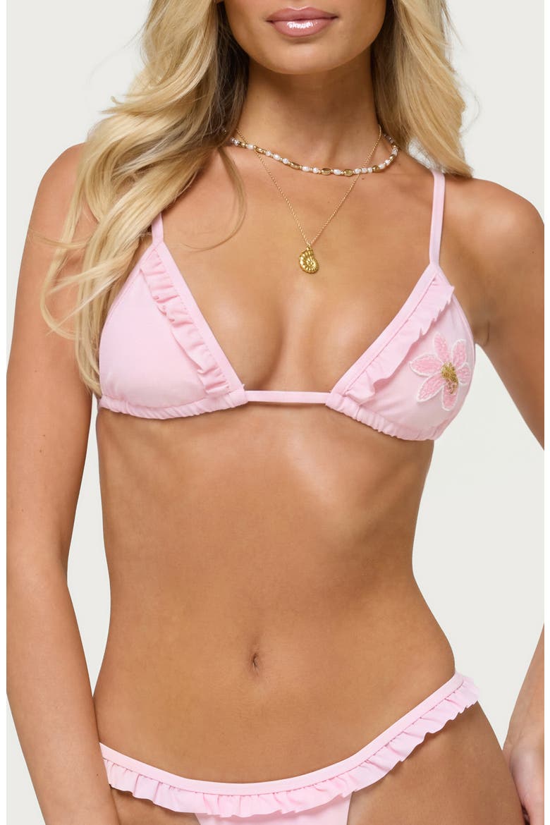 Avah Beaded Ruffle Bikini Top, Main, color, PINK