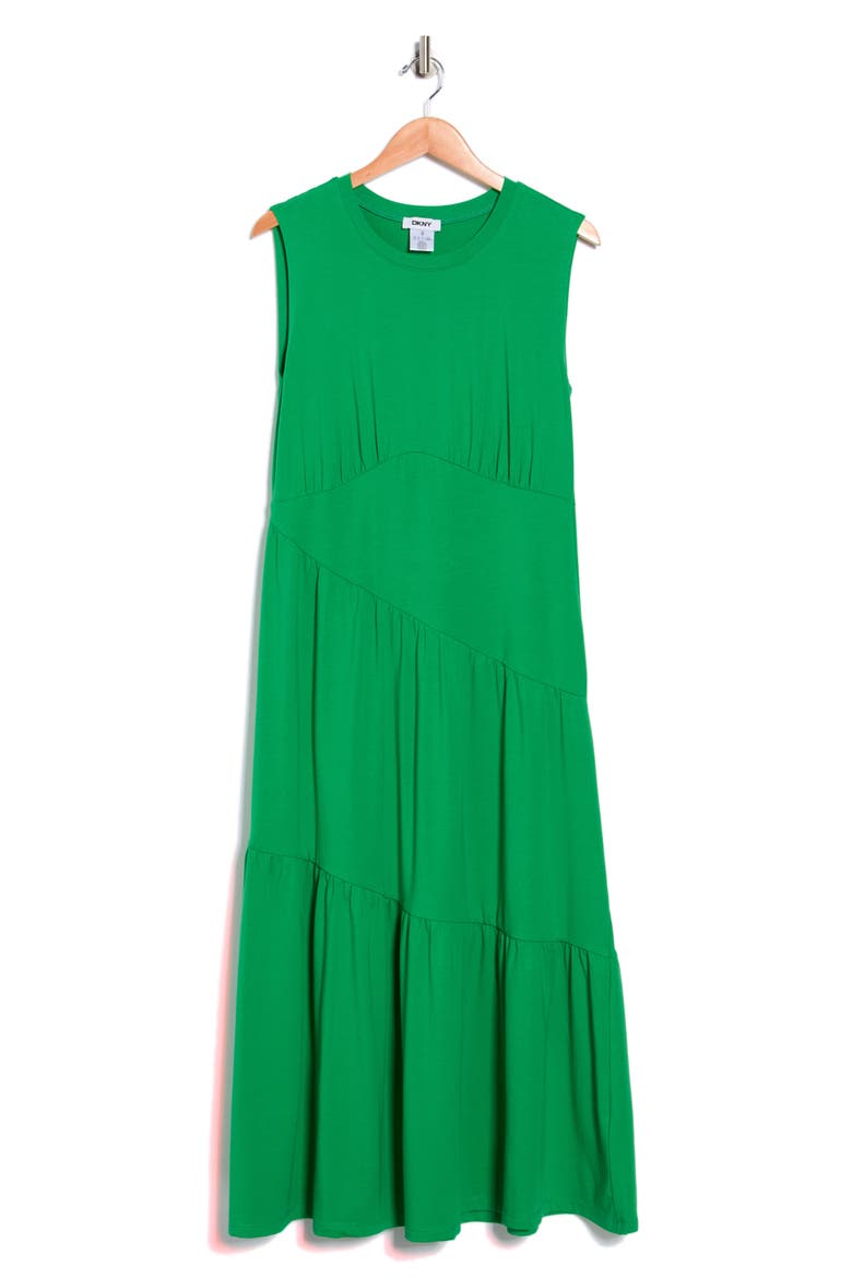 Gathered Sleeveless Tiered Maxi Dress, Alternate, color, FERN GREEN