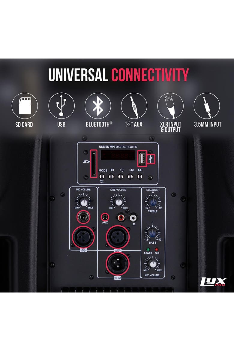 Portable PA Speaker Powered, PA System with Equalizer SD Slot & Built-in Bluetooth, Alternate, color, Black
