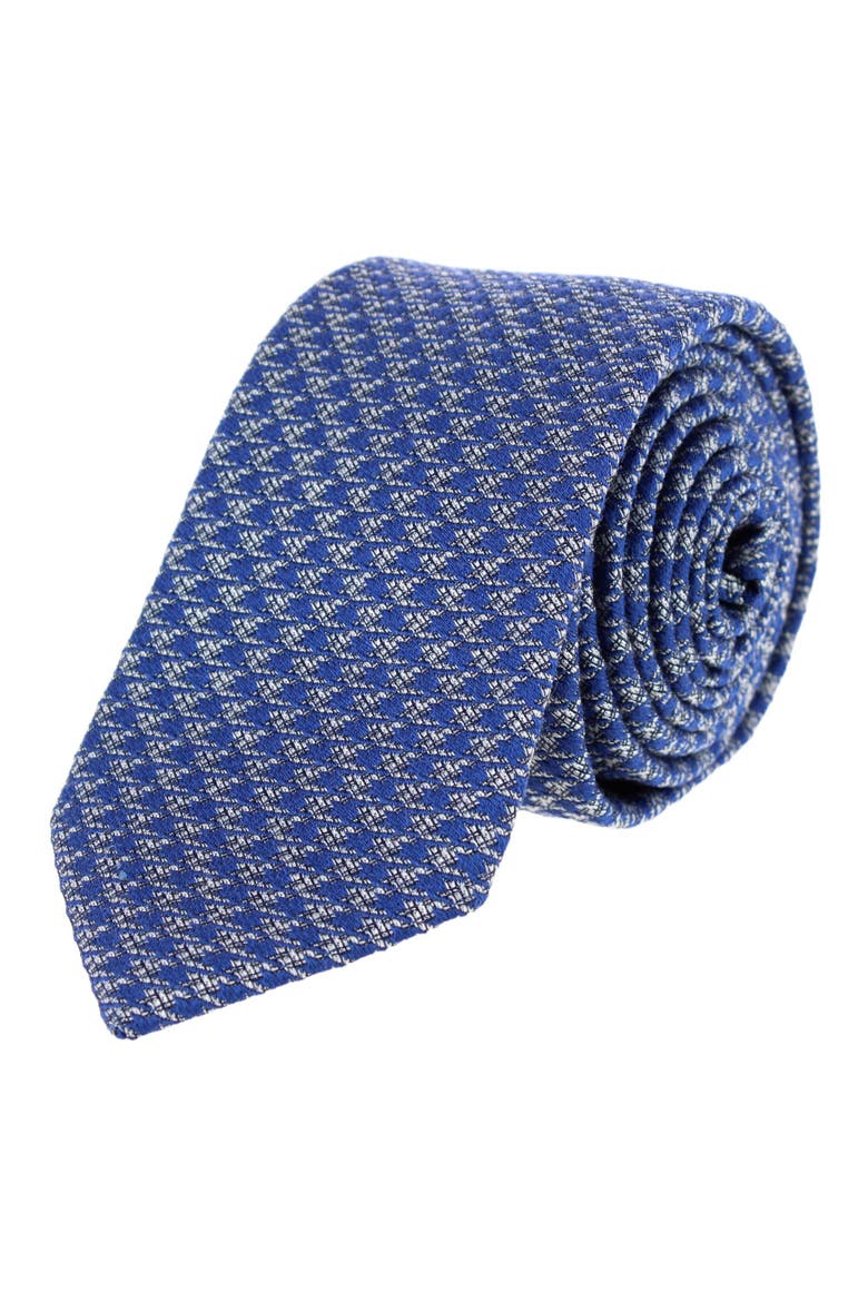 Nereus Diamond Neat Patterned Business Wool Blend Necktie, Main, color, Blue
