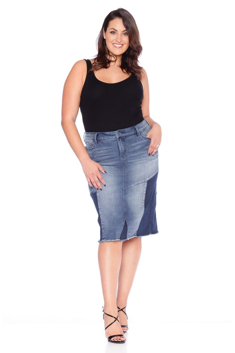 Patchwork Denim Skirt, Alternate, color, VANESSA