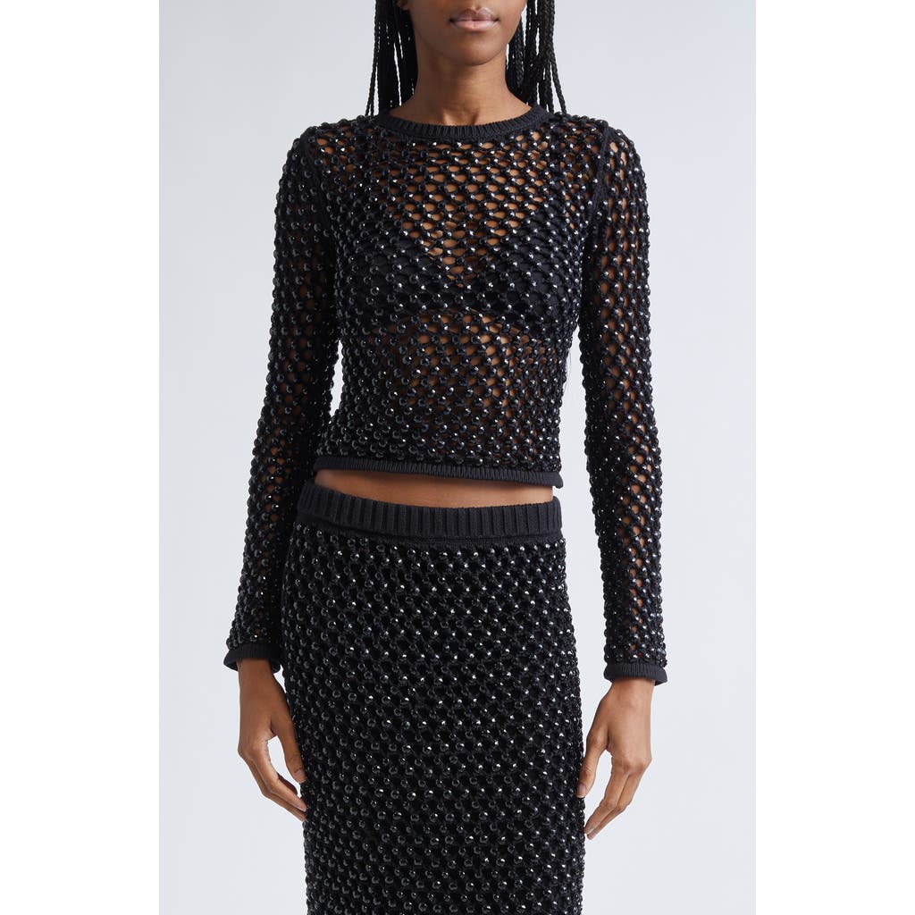 Diotima Enid Crystal Bead Embellished Fishnet Sweater in Black  product