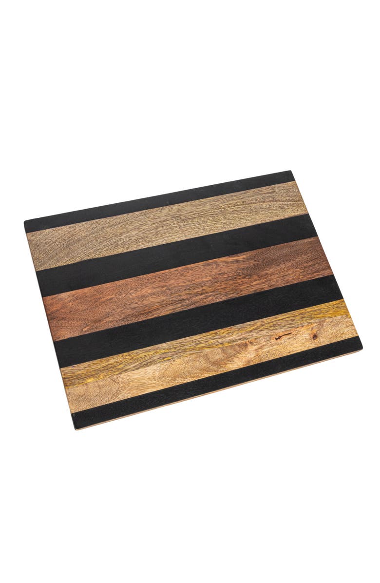 Storied Home Rectangular Mango Wood Cheese and Cutting Board with Stripes, Natural and Black, Main, color, Natural