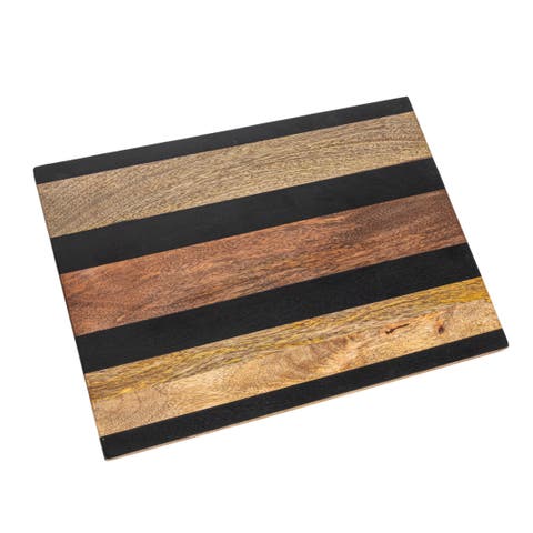 Rectangular Mango Wood Cheese and Cutting Board with Stripes, Natural and Black