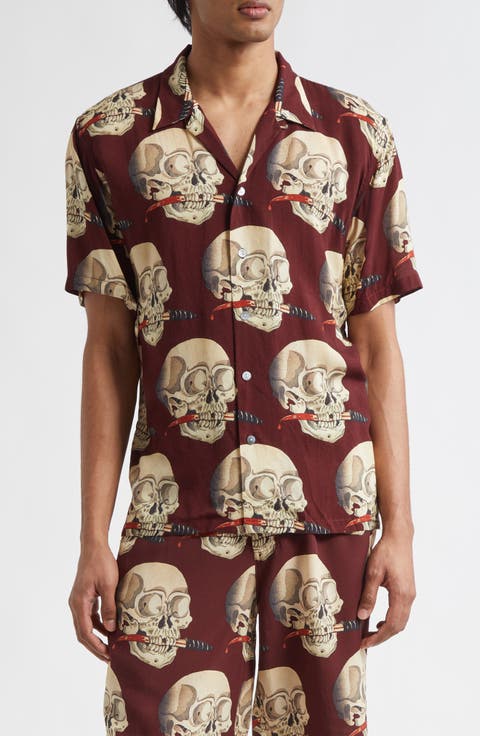 Skull Print Camp Shirt