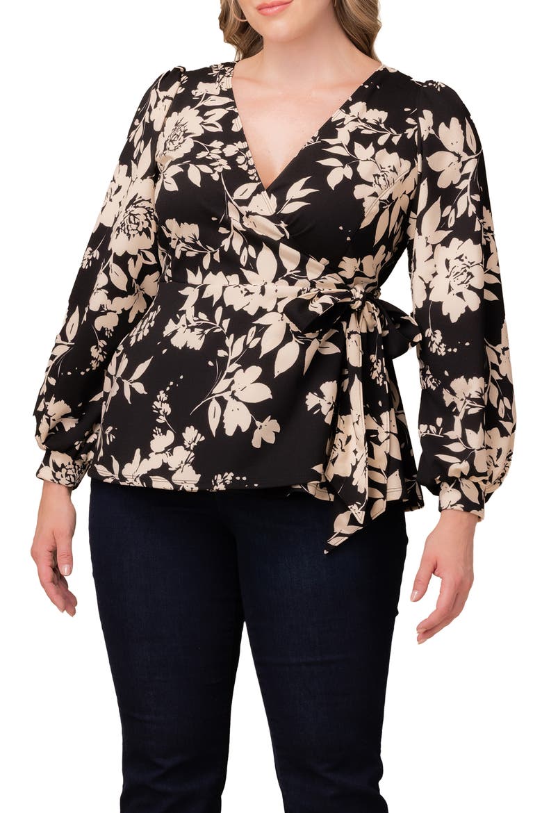 Natasha Print Wrap Top, Main, color, VINTAGE IVORY FLORALS