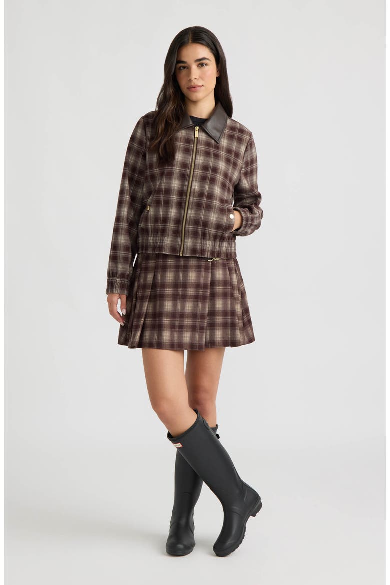 Plaid Faux Leather Collar Bomber Jacket, Alternate, color, BROWN PLAID