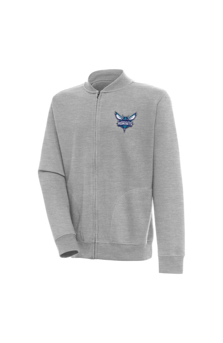 ANTIGUA Men's Antigua  Heather Gray Charlotte Hornets Victory Full-Zip Jacket, Main, color, 