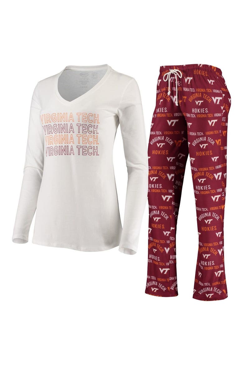 Women's Concepts Sport Maroon/White Virginia Tech Hokies Flagship Long Sleeve T-Shirt & Pants Sleep Set, Alternate, color, Maroon