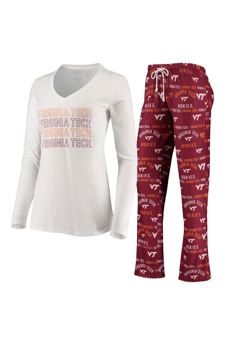 CONCEPTS SPORT Women's Concepts Sport Maroon/White Virginia Tech Hokies Flagship Long Sleeve T-Shirt & Pants Sleep Set, Alternate, color,