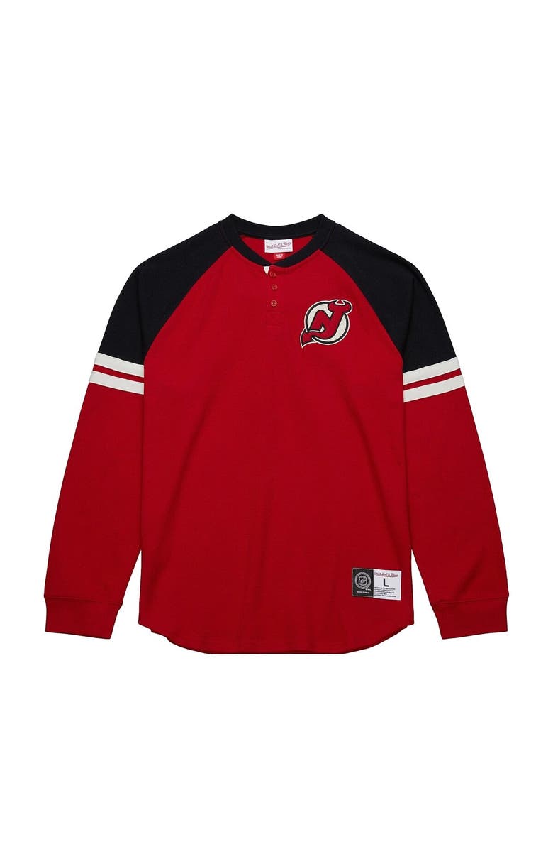 Mitchell & Ness Men's Mitchell & Ness  Red New Jersey Devils Thermal Henley Long Sleeve T-Shirt, Main, color, 
