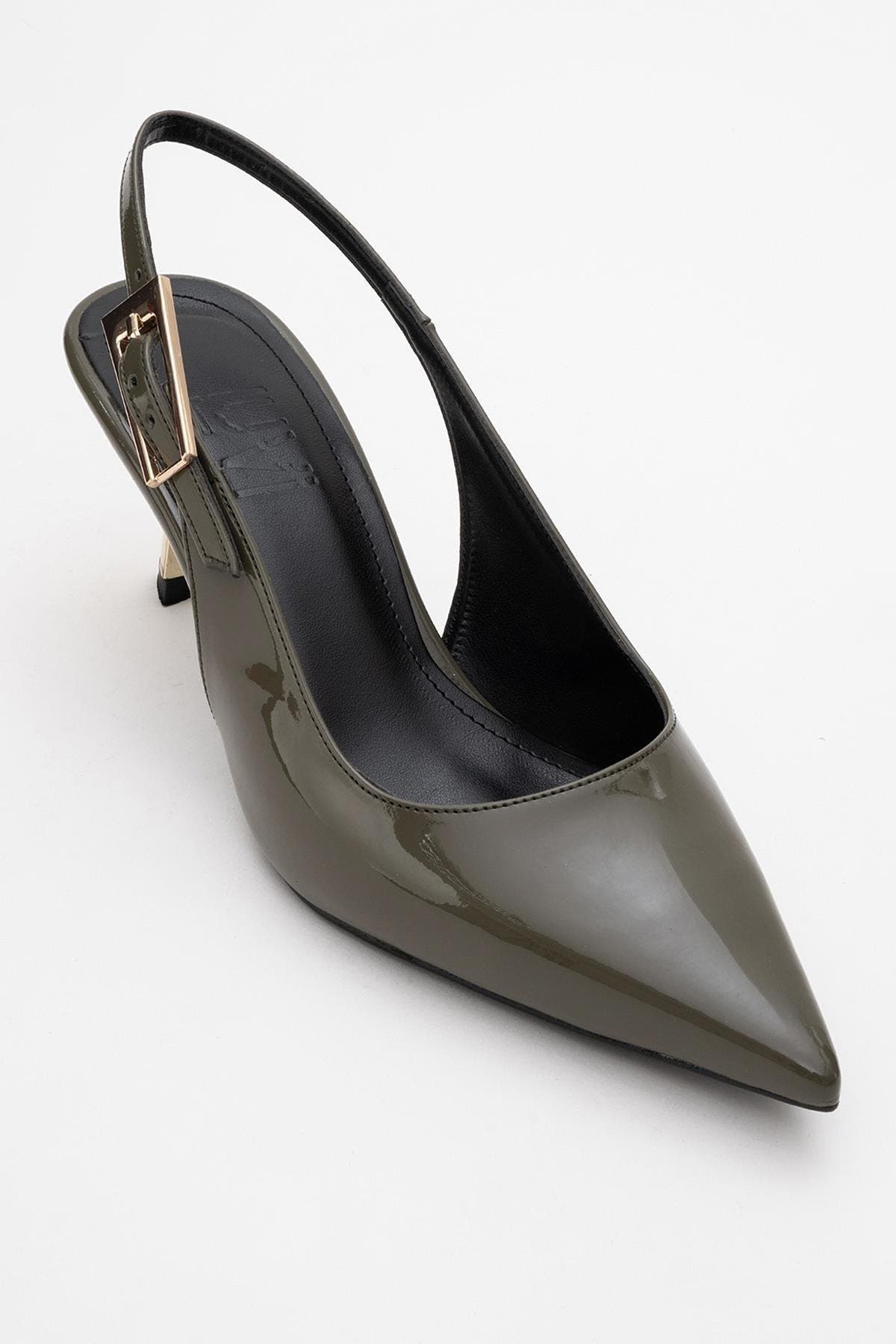 Prologue Shoes Arty Pointed Toe Slingback Pump, Main, color, Khaki Patent