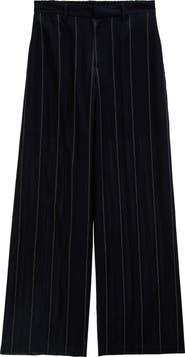 AG Anna Pinstripe Semisheer Wide Leg Cotton & Silk Pants