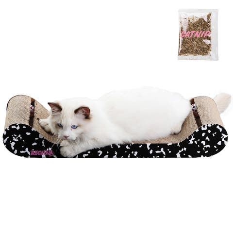 Rini 23.75" Modern Cardboard Lounge Bed Cat Scratcher with Built-In Bell Toys and Catnip