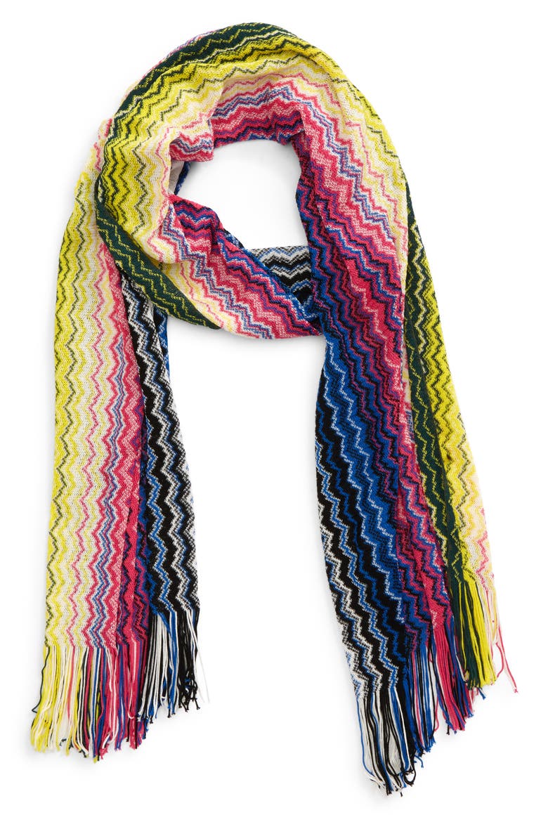 Zigzag Cotton Scarf, Main, color, PINK PRINT