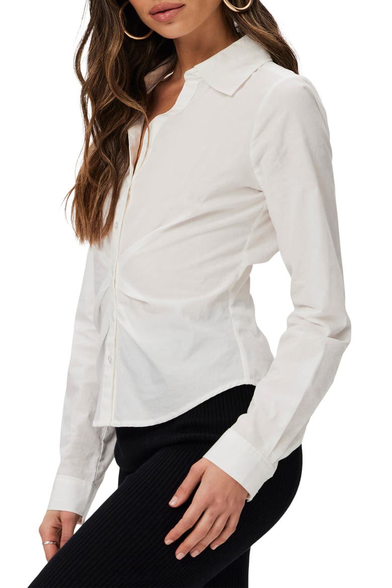 Alera Pleated Cotton Button-Up Shirt, Alternate, color, WHITE