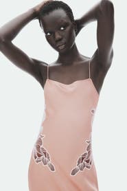 H&M Lace-detail Satin Dress With Scarf
