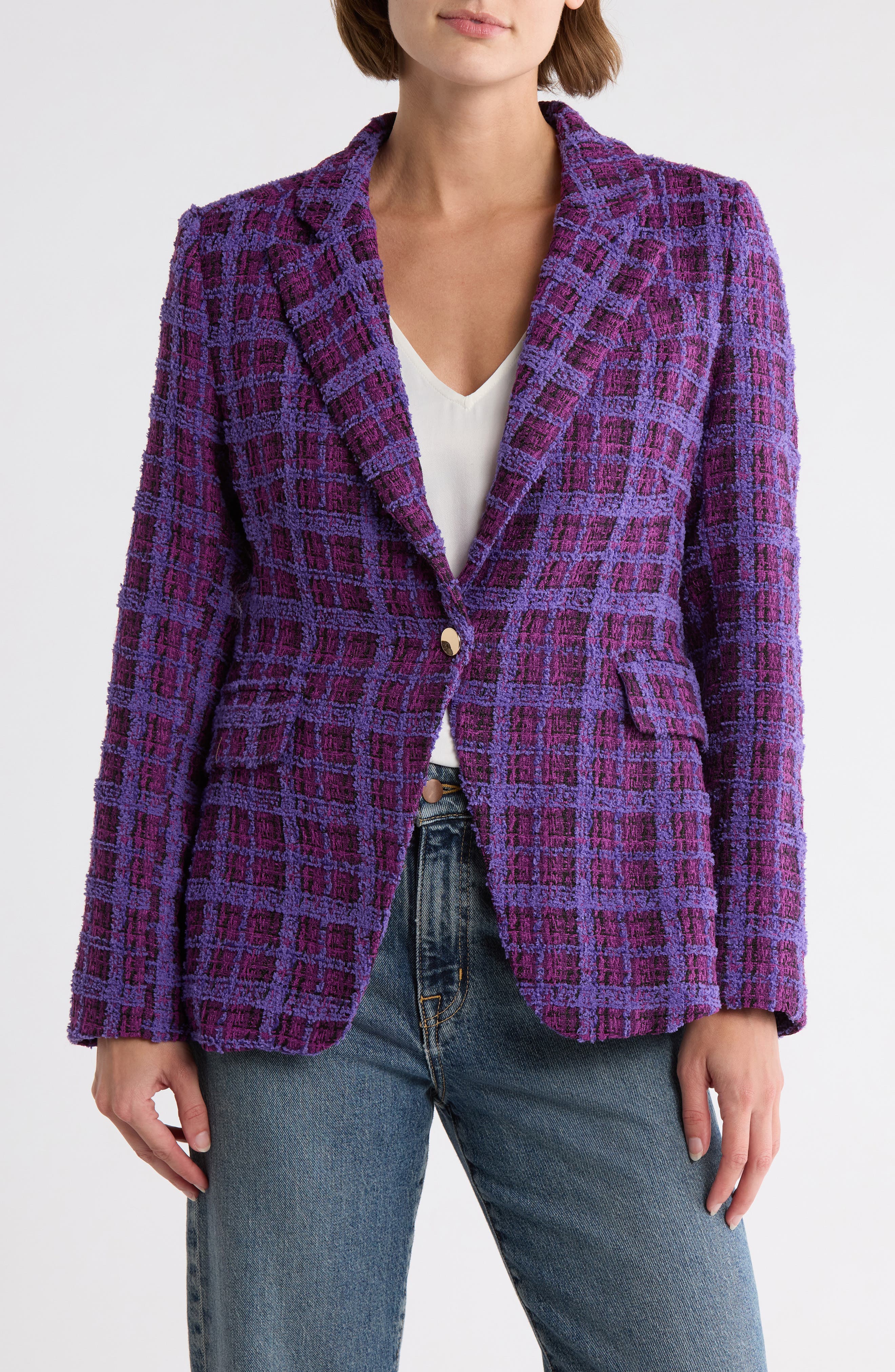 AREA STARS Ana Plaid Tweed Blazer