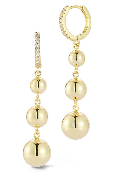 Graduated Ball Drop Huggie Hoop Earrings