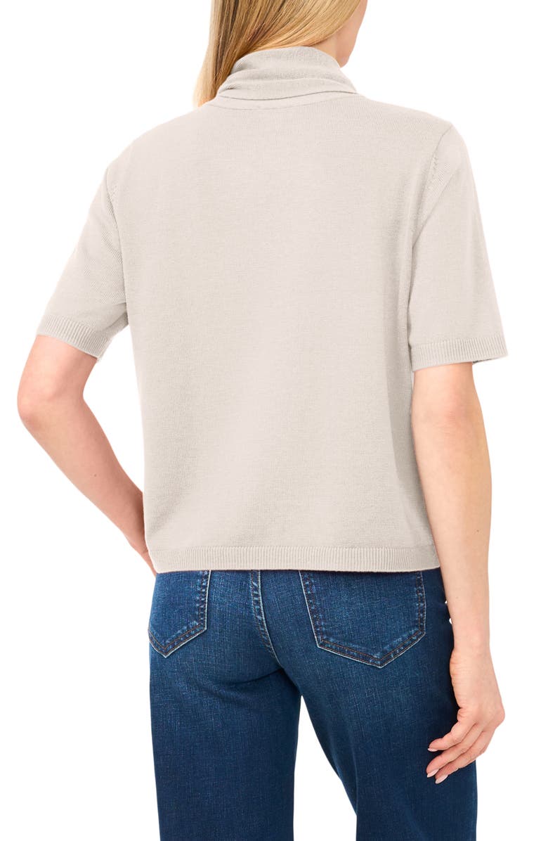 CeCe Tie Neck Short Sleeve Sweater, Alternate, color, Warm Grey