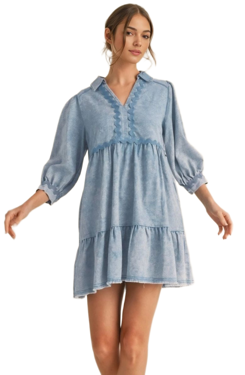 Knit and Lounge Wave Knit Tiered Collared Pocket Mini Dress, Main, color, Light Blue