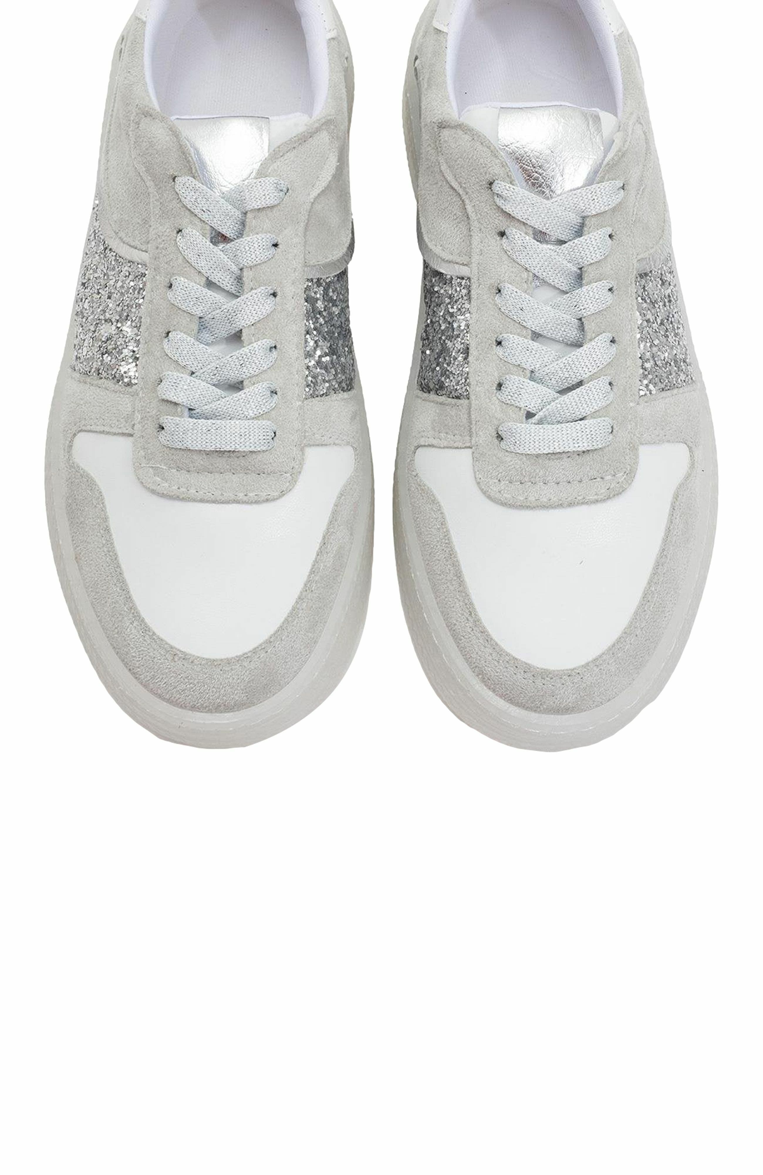 Forever & Always Shoes Felipe Glitter Leather Sneakers, Alternate, color, Silver Leather