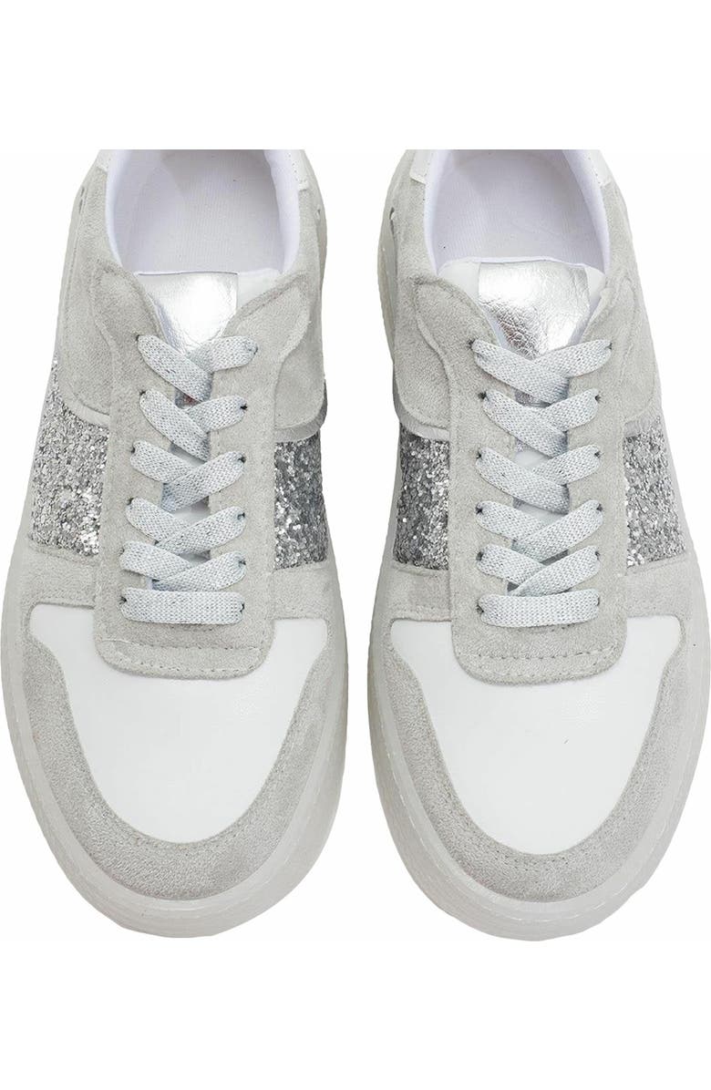 Forever & Always Shoes Felipe Glitter Leather Sneakers, Alternate, color, Silver Leather