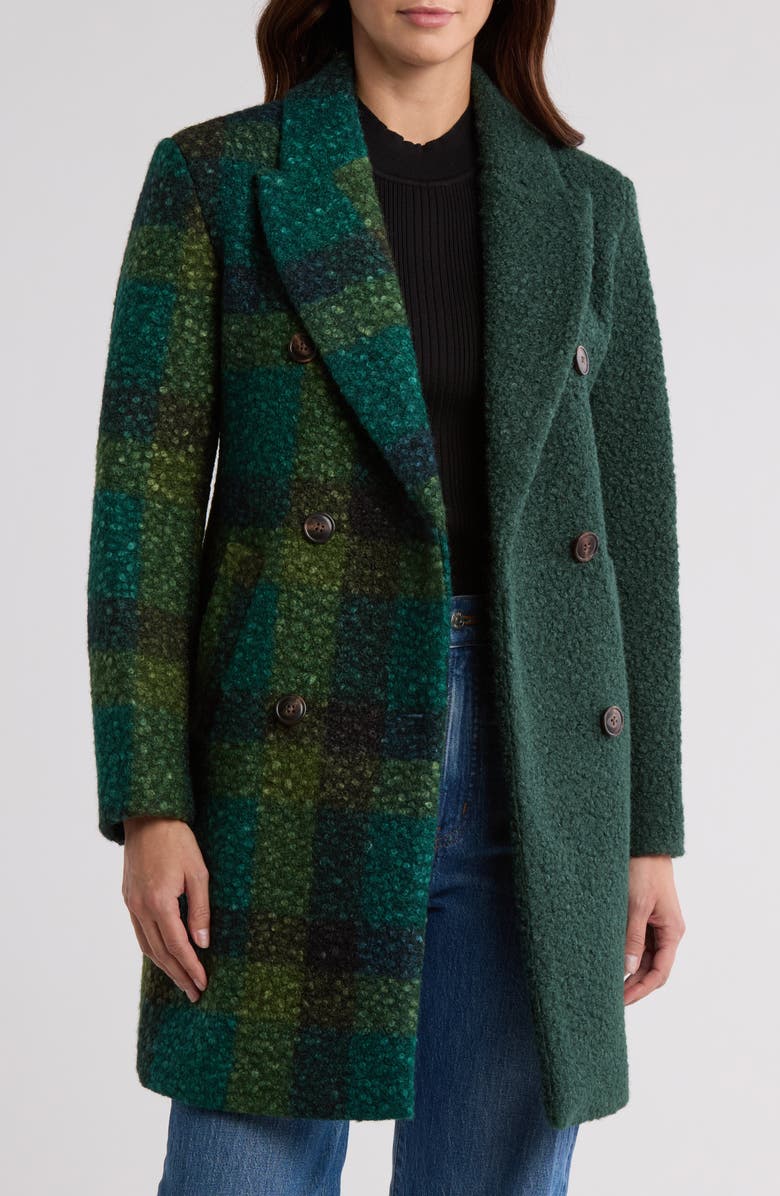 NVLT Bouclé Double Breasted Plaid Coat, Alternate, color, Green