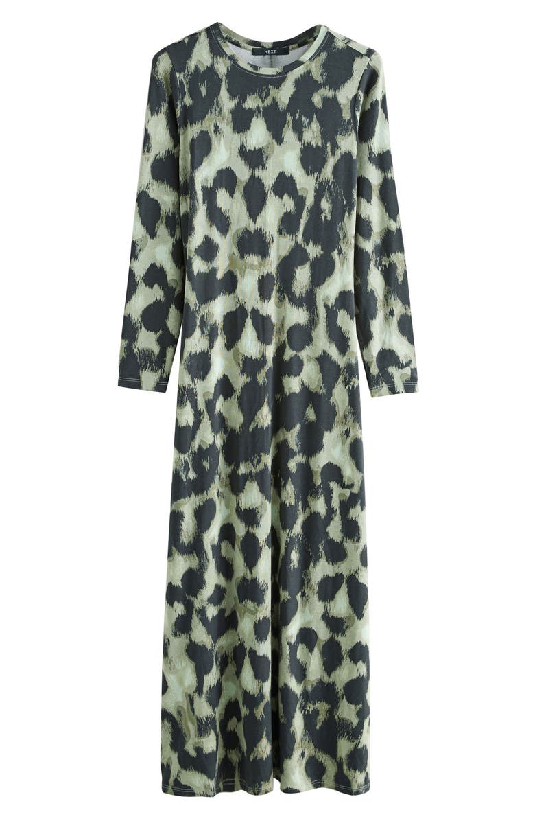 NEXT Animal Print Jersey Maxi Dress, Main, color, Khaki Green